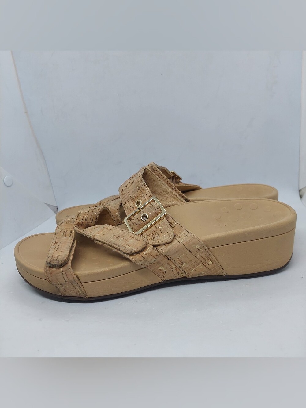 Vionic Rio Sandals Womens Size 10 Low Wedge Cork Comfort Slide Summer Shoes